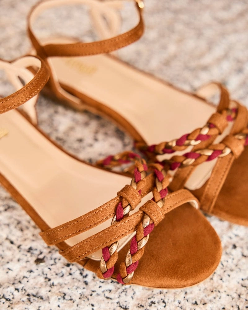 Zonza Vegan Suede Braided Sandals | Camel